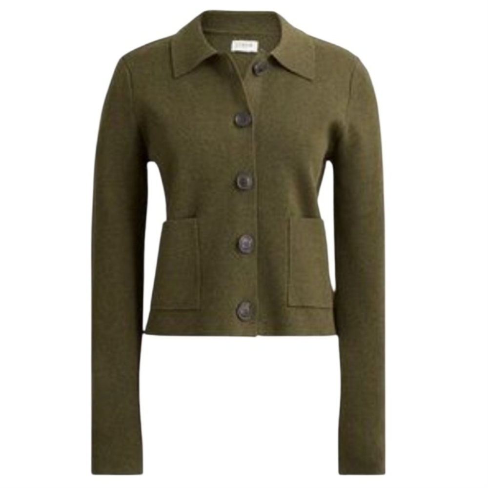 J. Crew Factory Dark Green Women's Cropped Oline Green Cardigan Size Large NWT
